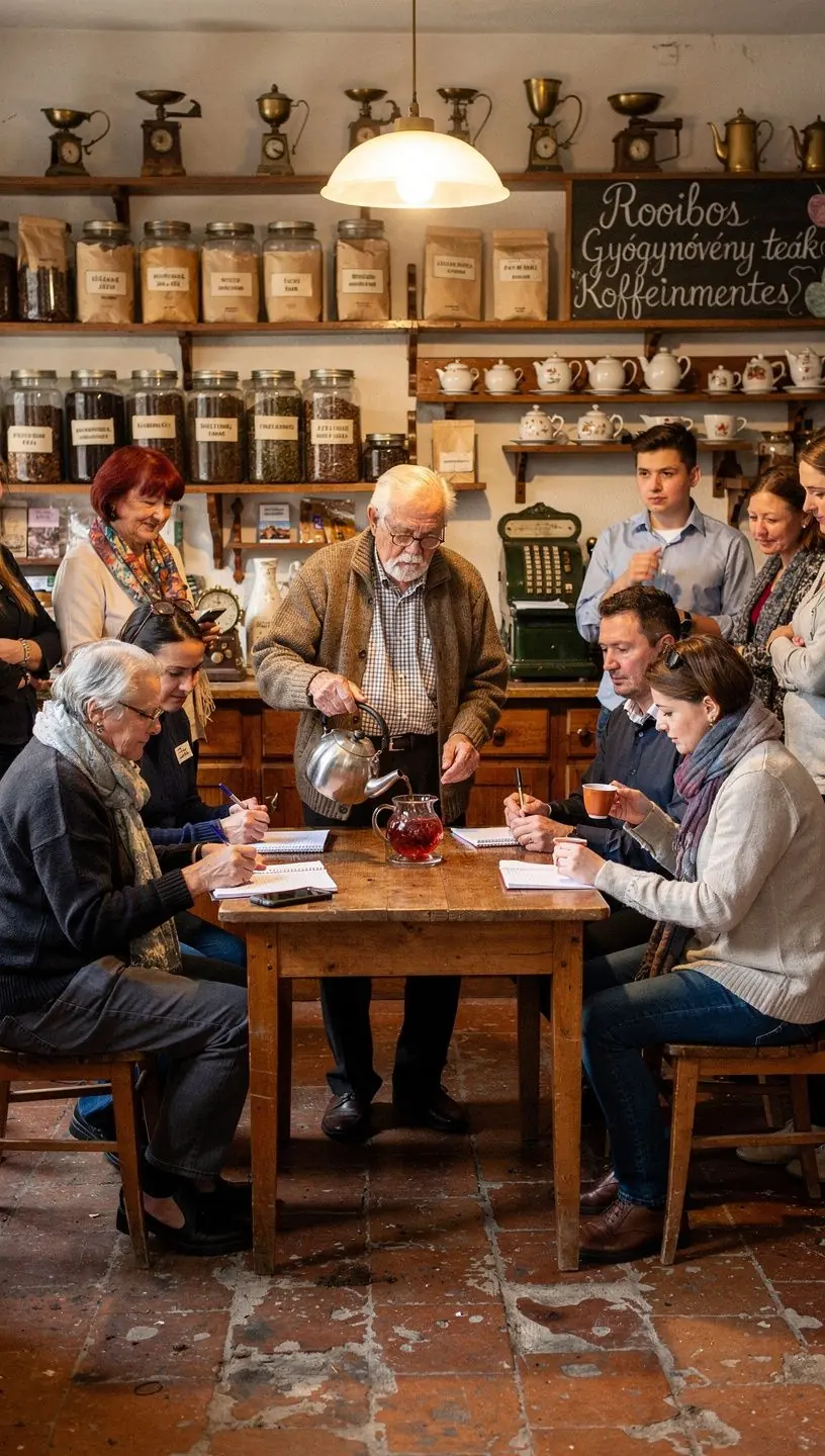 Tálcán elhelyezett különböző rooibos teás tasakok színes csomagolásban.